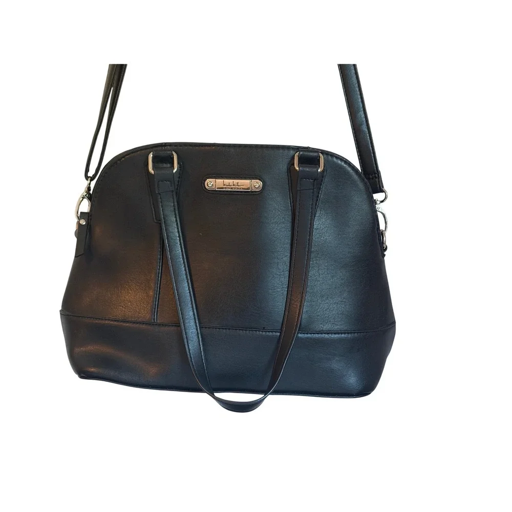 Nicole Miller New York Black Dome Satchel Crossbody Bag Silver Hardware Mens